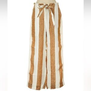J. Crew 100% Linen Beige & Tan Striped Wide Leg Pants Size 2